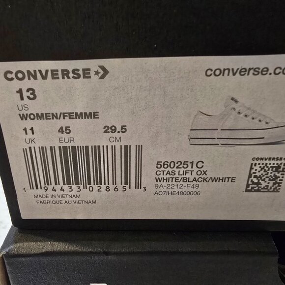 Converse UniseX CTAS Lift Ox 560251C White Sneakers MENS Sz 11 Womens 13 NEW - Picture 6 of 10